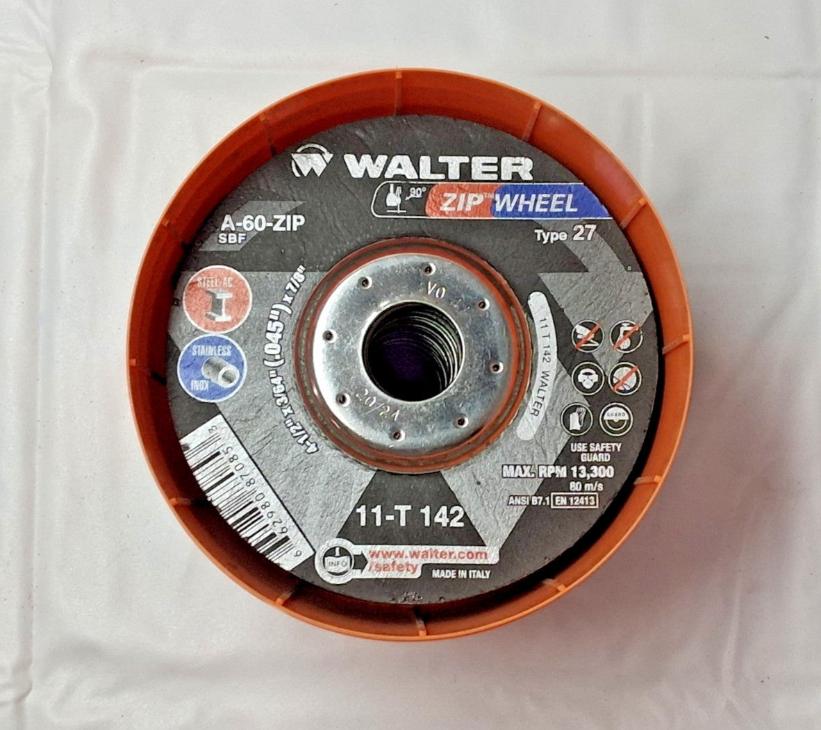 Walter Depressed Center Wheels T27 T42 4-1/2" D3/64" 60 Grit QTY25 11T142