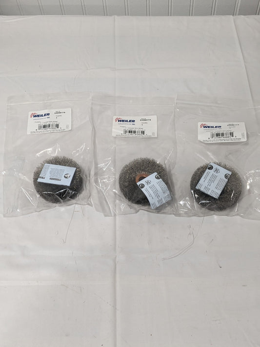 WEILER Wheel Brush: 3" Dia, 5/8" Width, 0.0060" Wire Dia Qty 3 03598174