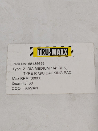 Tru-Maxx Disc Backing Pad: 2" Dia, Quick-Change Type R Qty 50 68135656