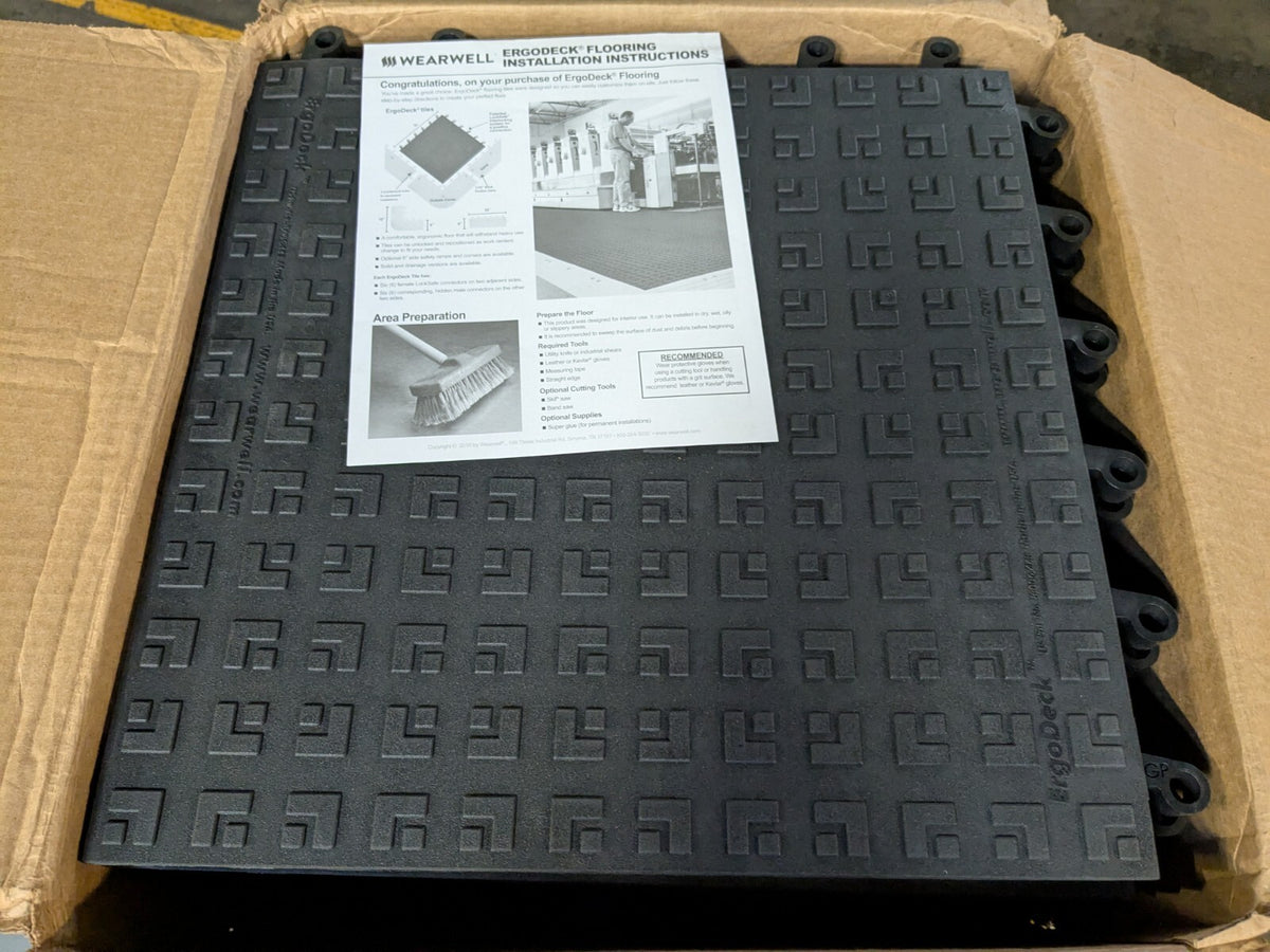 CASE of 10 Wearwell ErgoDeck Modular Anti-Fatigue Mat Black 566.78x18x18BK-CS10