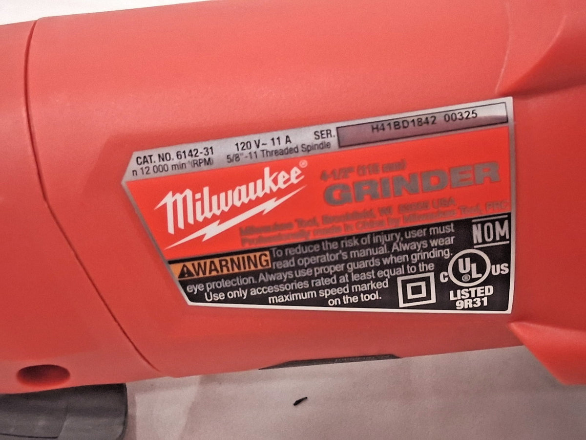 Milwaukee Tool Corded 4-1/2" Small Angle Grinder Paddle No-lock 11 Amp 6142-31