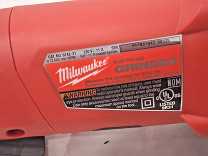 Milwaukee Tool Corded 4-1/2" Small Angle Grinder Paddle No-lock 11 Amp 6142-31