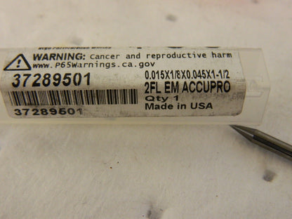 ACCUPRO Square End Mills qty5 0.015" Dia, 0.045" LOC 2 Fl Solid Carbide 12462298