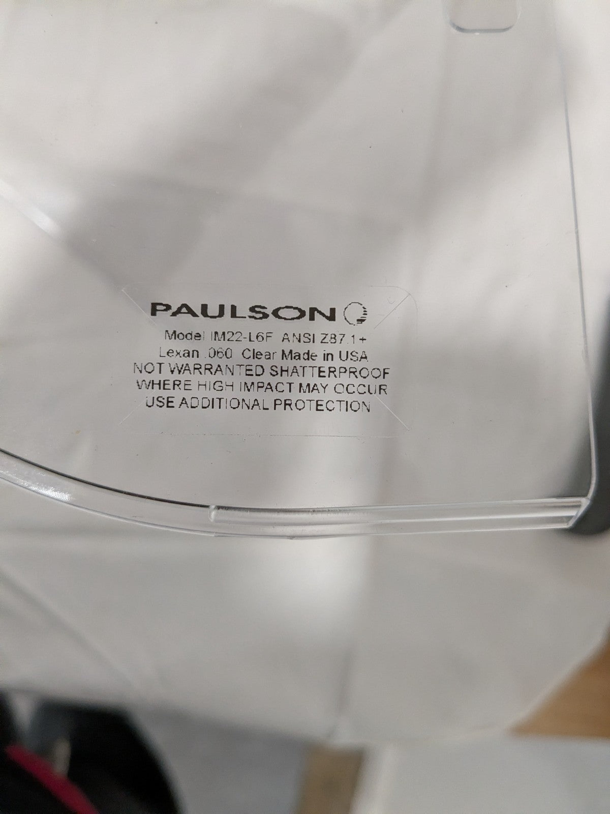 Paulson 10" X 20" X .060" Clear Polycarbonate Faceshield IM22-L6F