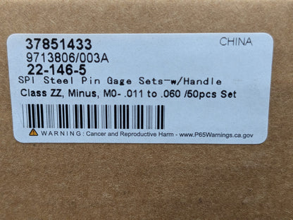 SPI 50 Piece Pin Gage Set 0.011 to 0.06" Minus Class ZZ 22-146-5
