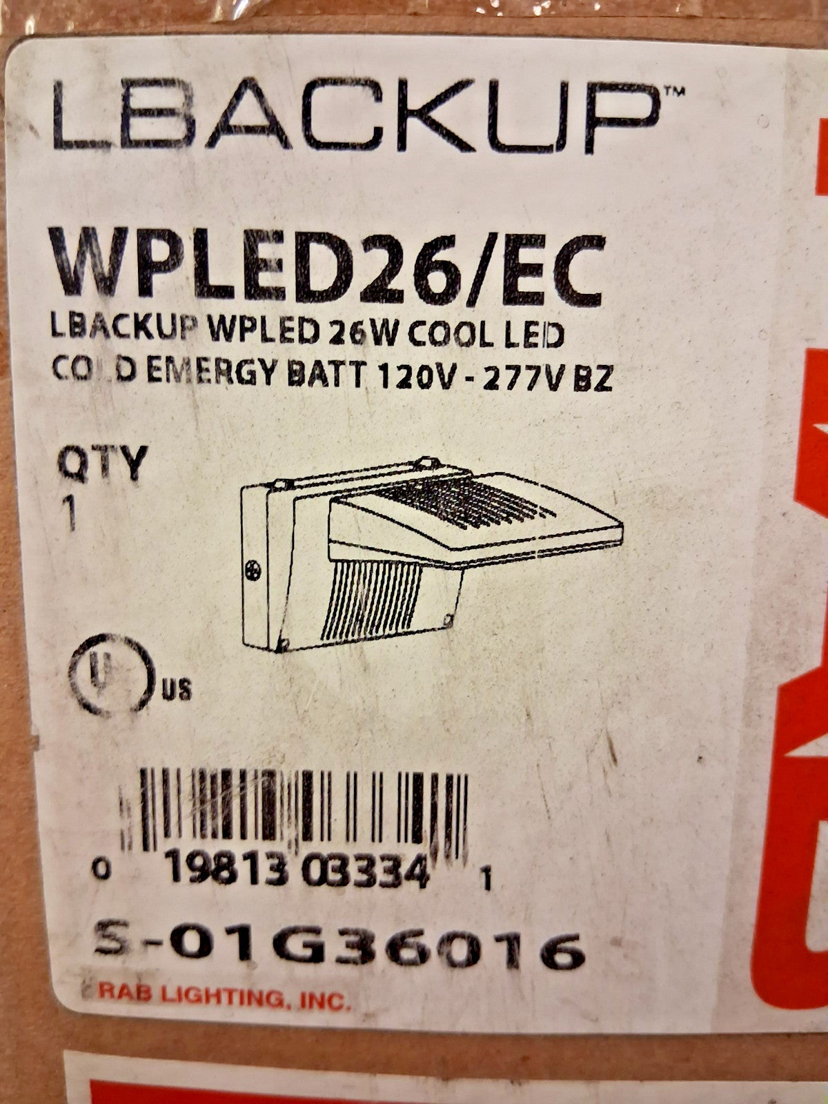 RAB Lighting LED Wall Pack With Emergency Battey for Power Outages WPLED26/EC