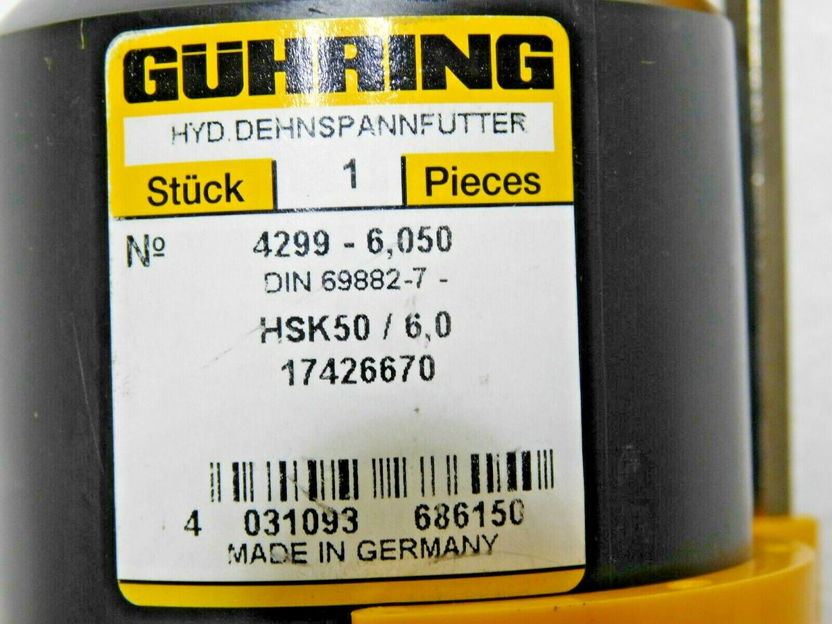Guhring Hydraulic Chuck HSK50A Through Coolant 6mm Hole Diam 4299 6.050