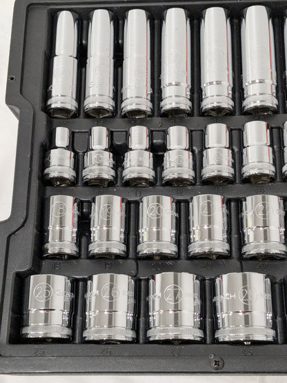 GEARWRENCH Socket Set: Deep Standard, 36 Pc, 1/2" Drive, 9 to 32 mm 80730