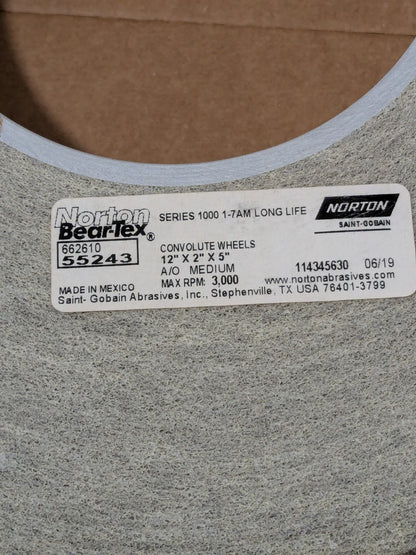 Norton Deburring Wheel: 12" Dia, 2" Face Width, 5" Hole, Density