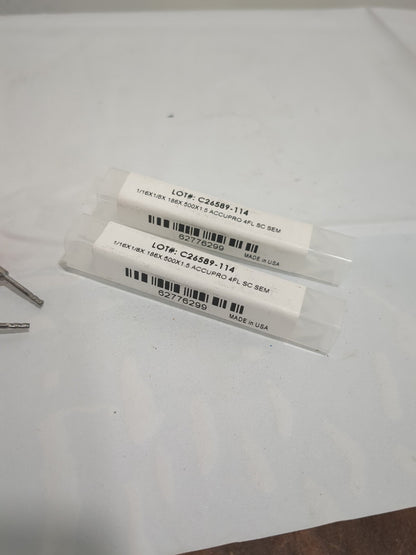 ACCUPRO 2pk Square End Mill 0.0625" Dia 0.1860" LOC 4 Fl SolidCarbide