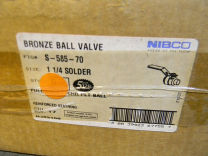 Nibco Standard Full Port Bronze Ball Valve 1-1/4" Pipe 600 PSI Max. S-585-7