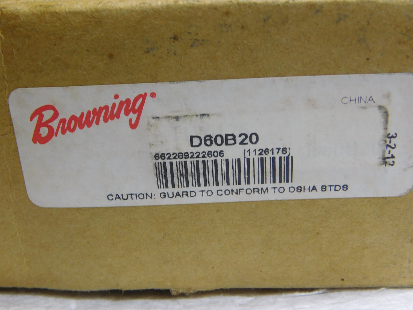 Browning Minimum Bore Dbl Roller Chain Sprocket 1 Bore Diameter 20 Teeth D60B20
