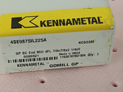 KENNAMETAL Square End Mill: 7/8" Dia, 2-1/4" LOC, 4 Fl 6086521
