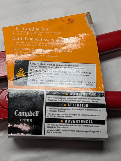 Campbell Swaging Tool, 18" Overall Length 1/16" TO 3/16" 7679037