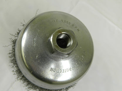 WEILER Cup Brush: 4" Diam, 0.014" Wire Diam, Steel, Crimped 93652