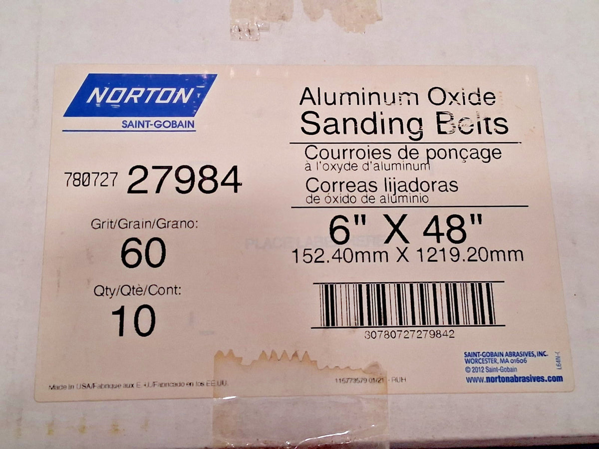 Norton Aluminum Oxide Abrasive Belts QTY 10 6" Wide 48" OAL 60 Grit 78