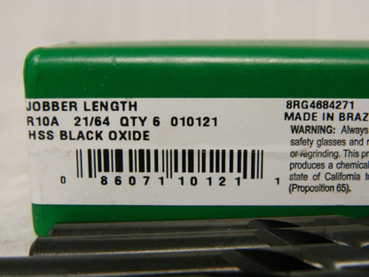 Precision Twist Drill High Speed Steel Jobber Drill 21/64" 118° Qty 6 01012