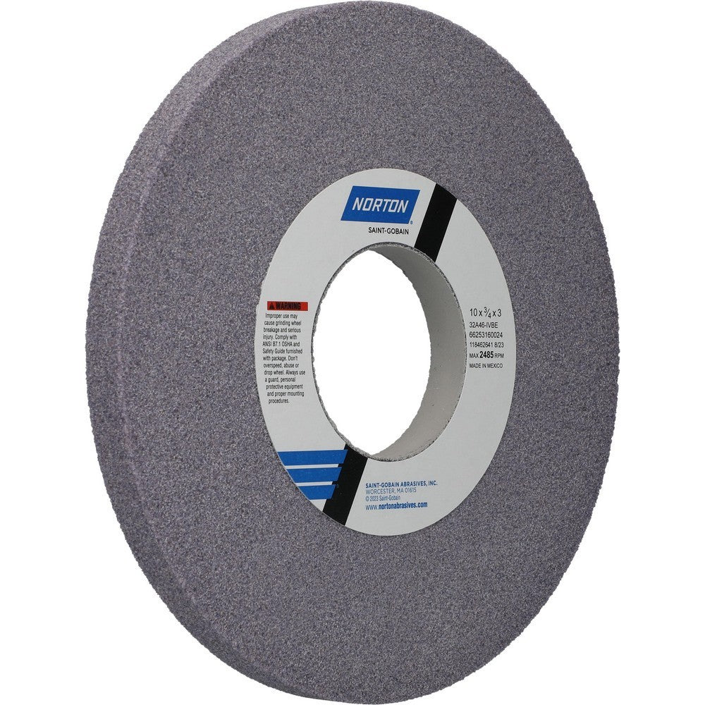 Norton Surface Grinding Wheel: 10" Dia, 3/4" Thick, 3" Arbor 46 Grit 66253160024