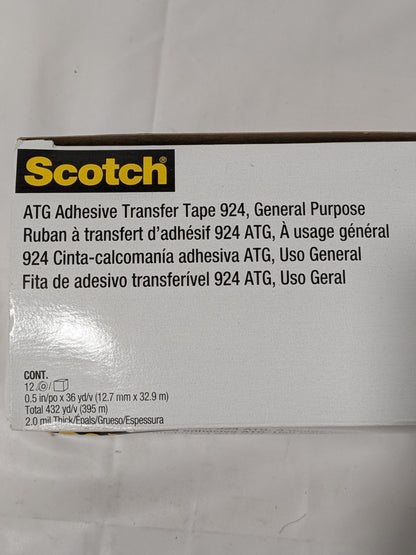 (12 Rolls) Scotch Adhesive Transfer Tape 1/2" Wide, 36 yd 2 mil Thick 7000047500
