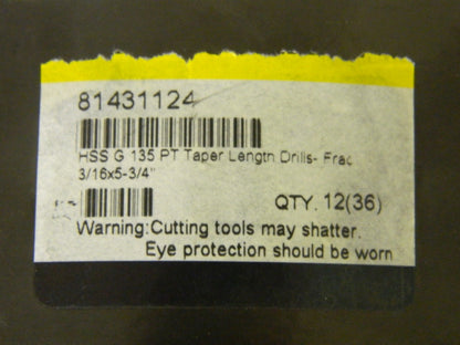 Interstate Taper Length Drill Bit 3/16" x 3-3/8" HSS Qty. 12 81431124