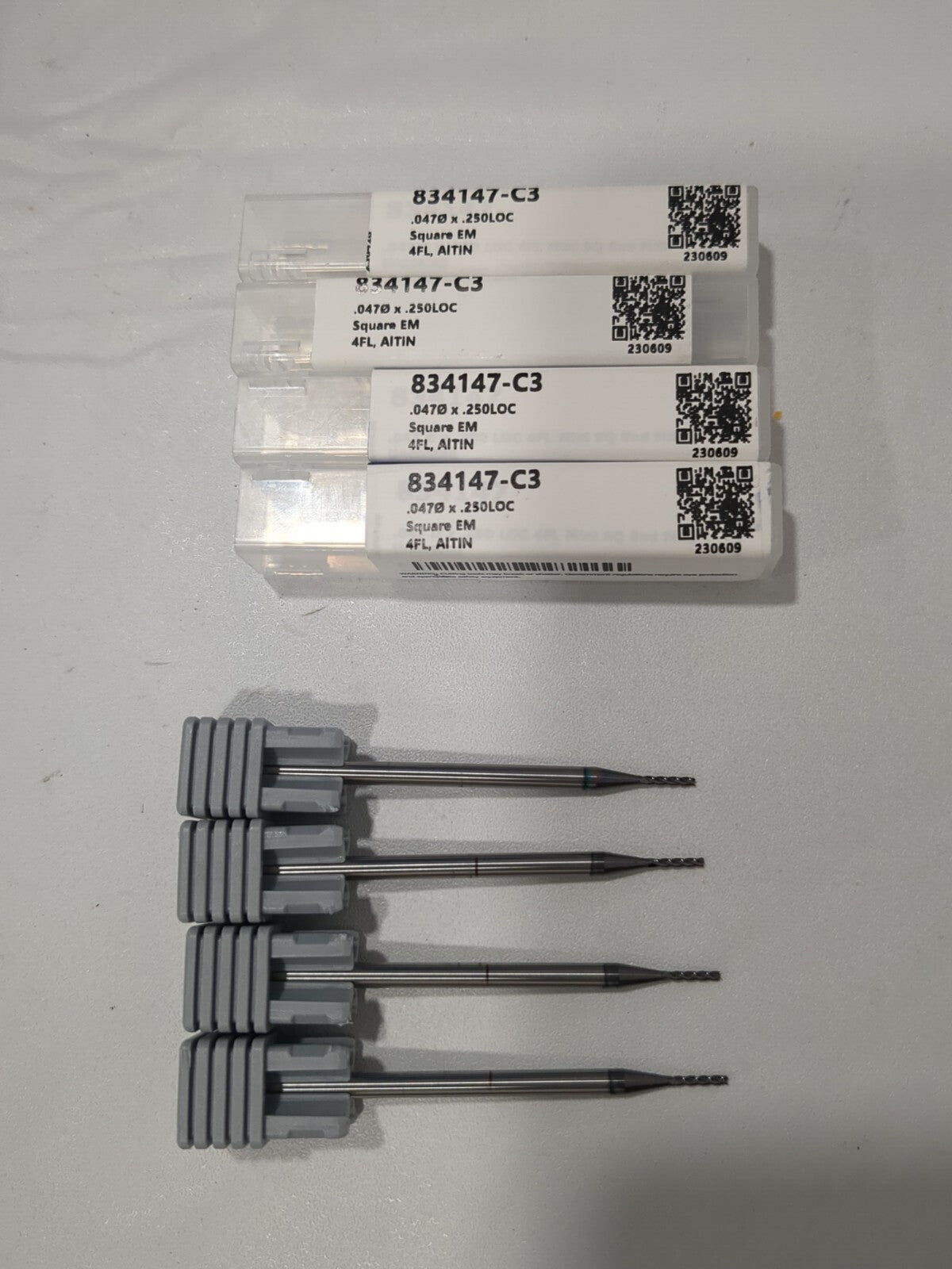 HARVEY TOOL 4pk Square End Mills 3/64"Dia 4 Fl Solid Carbide 834147-C3