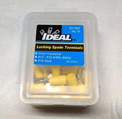 IDEAL Locking Spade Terminal Vinyl Insulated 10ga-12ga *5 Packs = 125PCS* 83-709