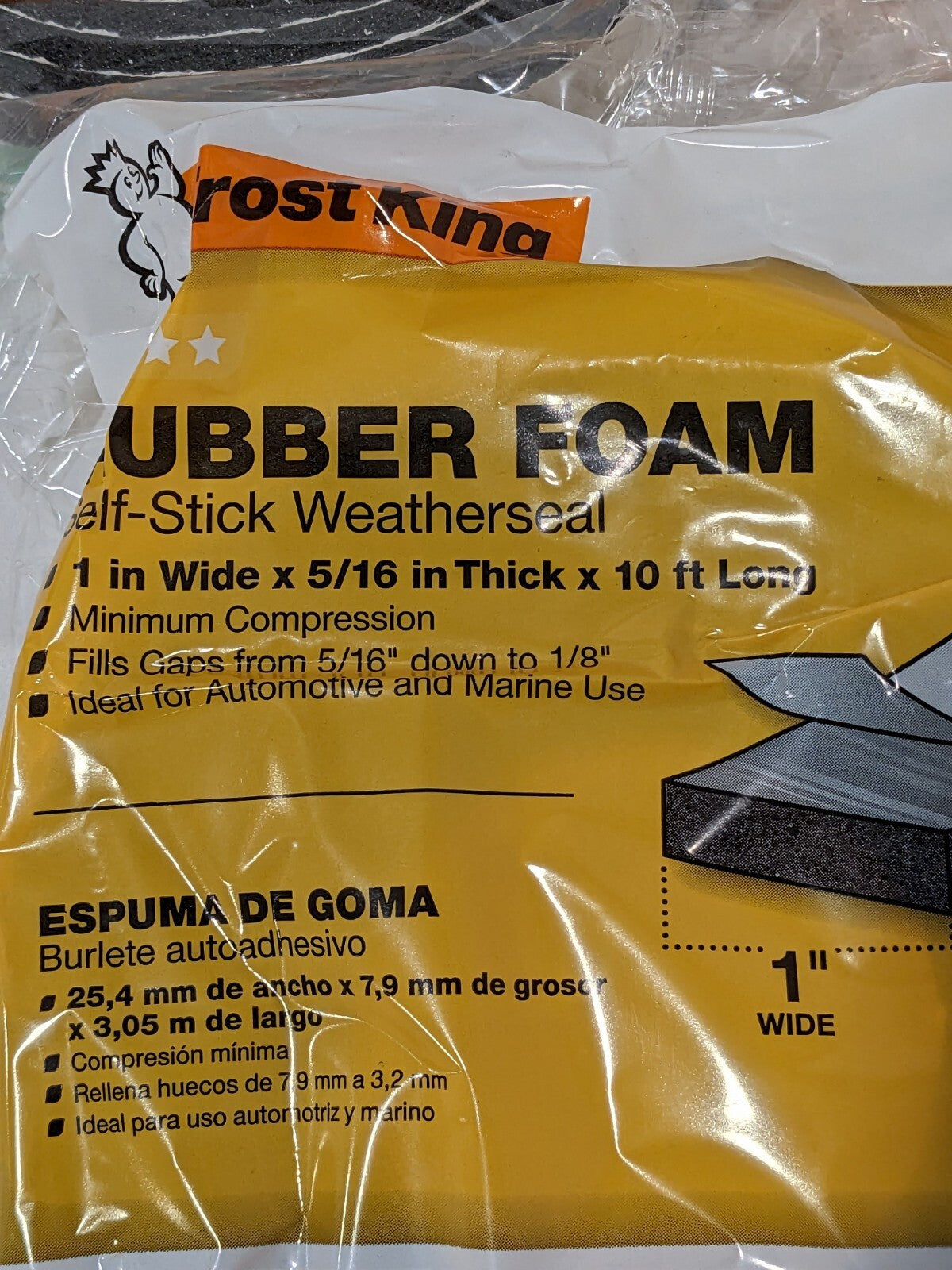 Frost King Rubber Foam Weatherseal Tape, 1W x 5/16-In. T x 10-Ft. Qty 5 R511H