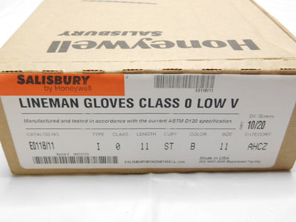 Salisbury Black Lineman Gloves Class 0 Low Voltage 11" Long Size 11 E011B/11