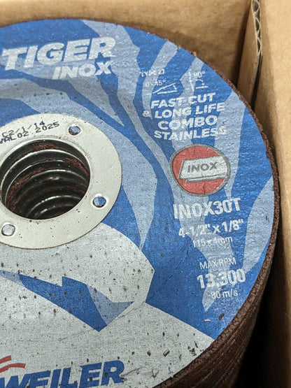 WEILER Depressed-Center Wheel: Type 27, 4-1/2" Dia, 1/8" Thick Qty 25