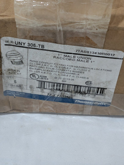 T&B 1" Trade Rigid/Intermed (IMC) Conduit Male Union Box of 5 UNY 305-TB