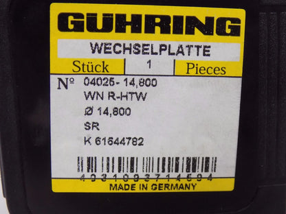 Guhring Series 4025 14.8mm Diam 140° Replaceable Drill Tip 9040250148000