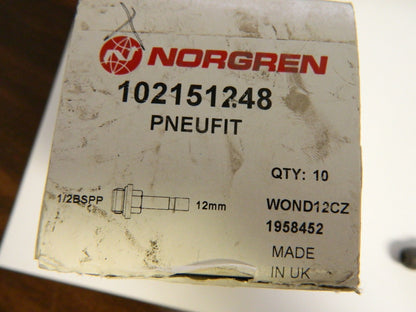 Norgren 1/2 BSPP  Push-to-Connect Tube Male Stem Connector QTY 10