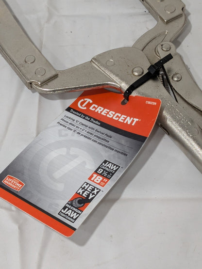 CRESCENT Locking Plier: 9.5'' Jaw Capacity, C-Clamp Jaw C18CCSN