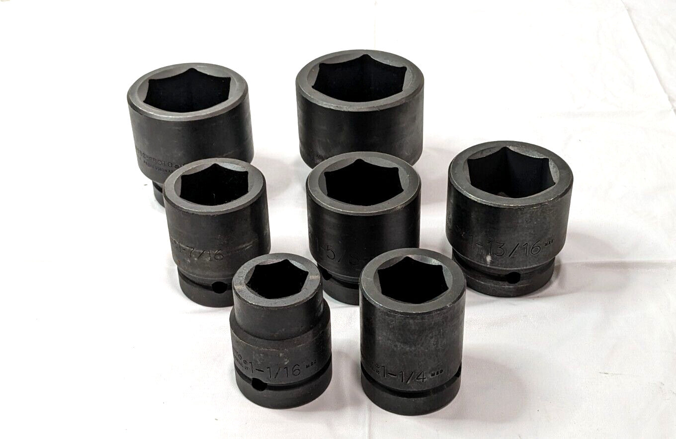 Proto 7 Pcs Impact Socket Set 1" Drive 6PT 1-1/16" to 2-3/16" J76103 INCOMPLETE