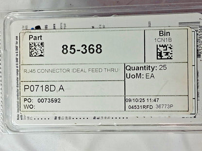 Ideal Connectors TypeRJ45 Data Rating Cat5Cat5eCat6a Number of Positions8 85-368