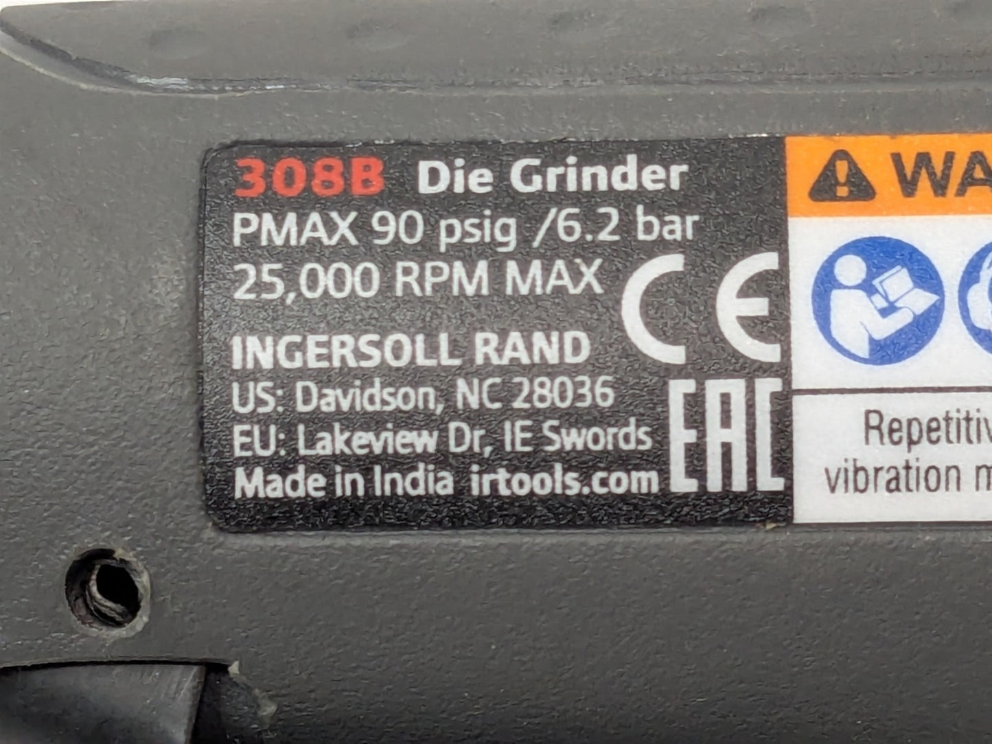 Ingersoll Rand Air Die Grinder 1/4" Collet 1/4" Inlet 25000RPM 308B
