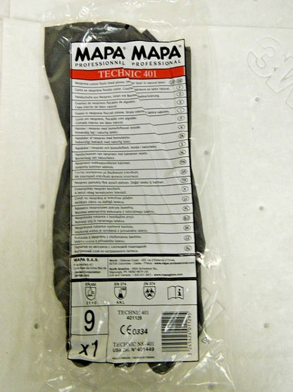 MAPA Professional Technic Neoprene Gloves Size LARGE (9) Qty 12-Pairs 401449