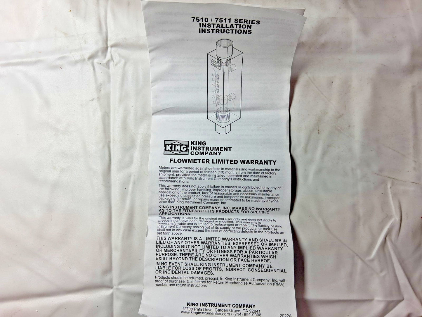 King Inline Flowmeter 1" FNPT Port Block Style 7510216A-02
