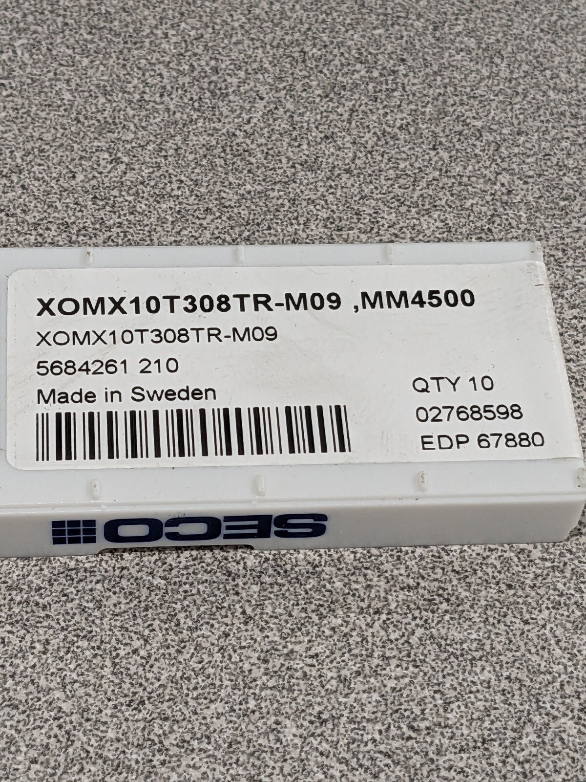 SECO Milling Insert: XOMX10T308TR-M09 MM4500, Solid Carbide Qty 10 02768598