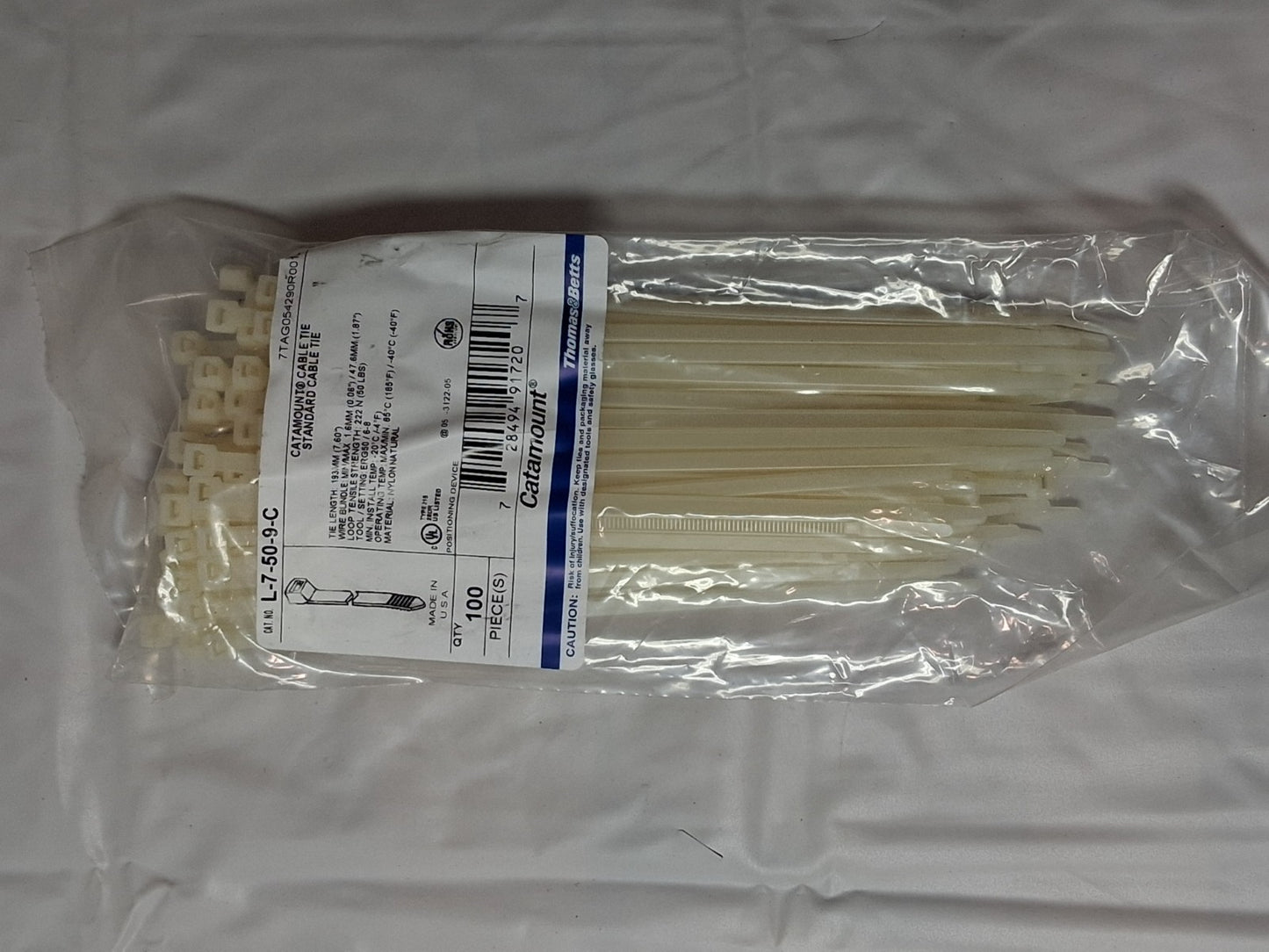 Thomas&Betts Nylon Cable Tie 7.6" 50lb Natural QTY1000 L-7-50-9-C