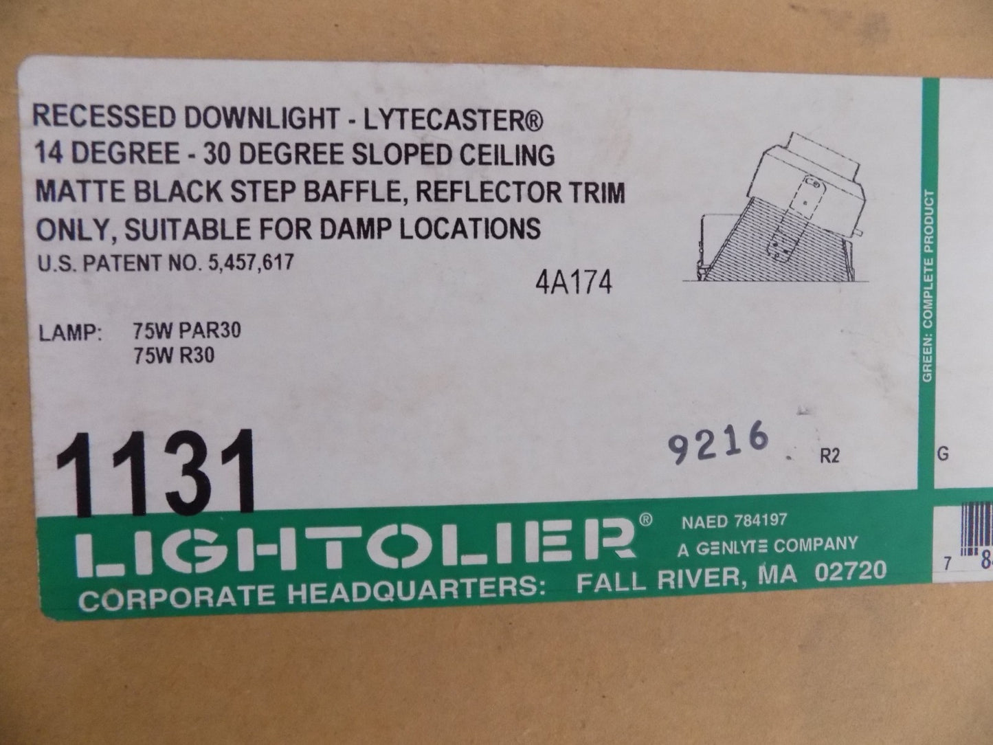 Lightolier Shallow Slope Ceiling Reflector Trim 6-3/4" Black Baffle/White Trim