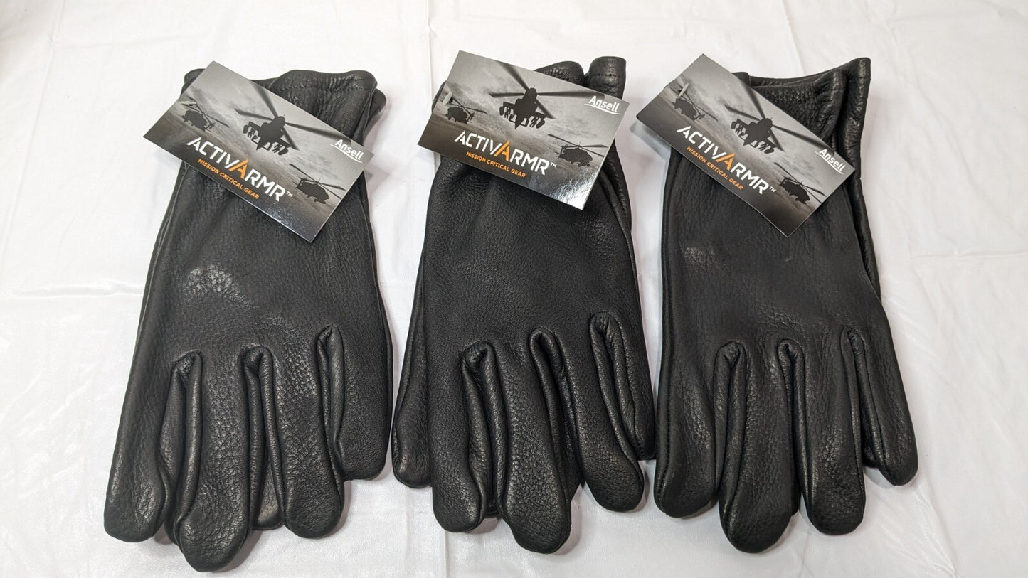 3 PAIRS ANSELL ActivArmr Deerskin Drivers Utility Gloves Black Large 46-303