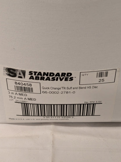 SA Quick-Change Disc: Type R, 3" Dia, AO, Non-Woven Box of 25 7100074872