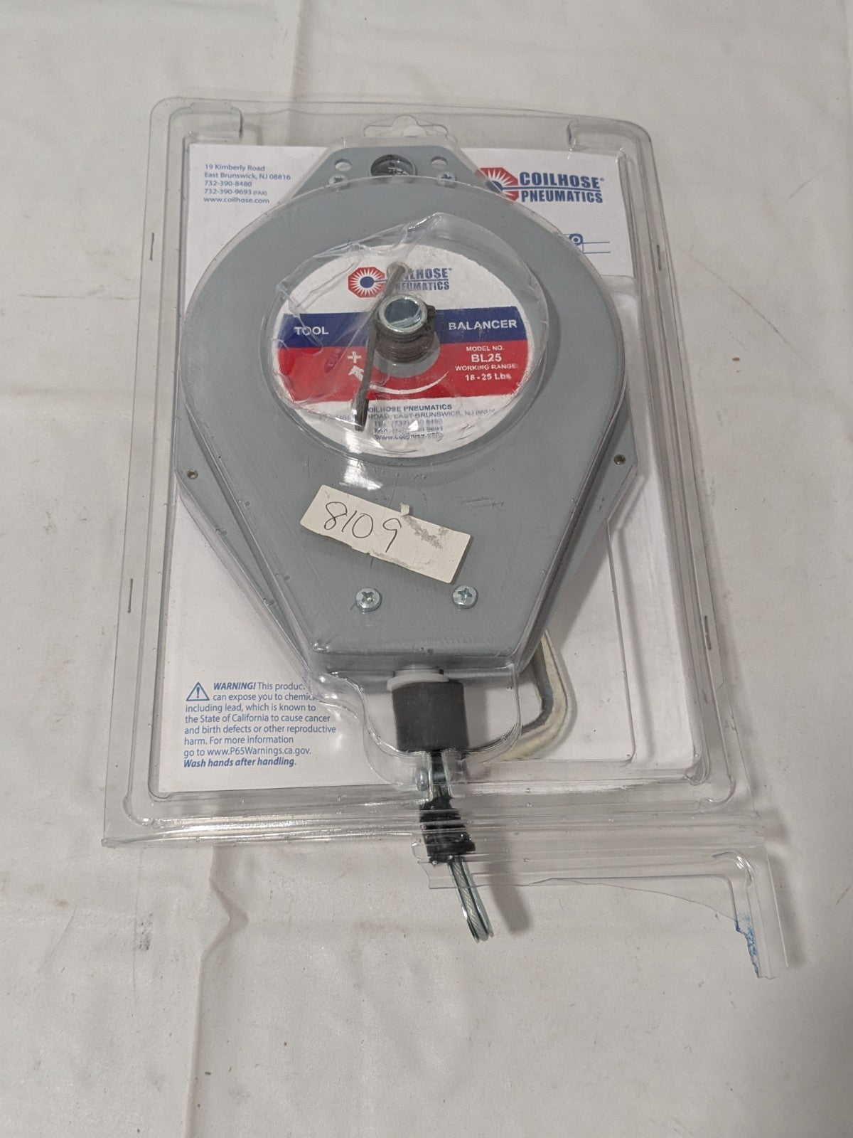 Coilhose Pneumatics Tool Balancer: 25 lb Max Load, 8' Cable Length BL25