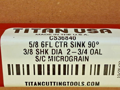 Titan Carbide Countersink 5/8" Head Dia 90.00 deg Included Angle 6FL CS36840
