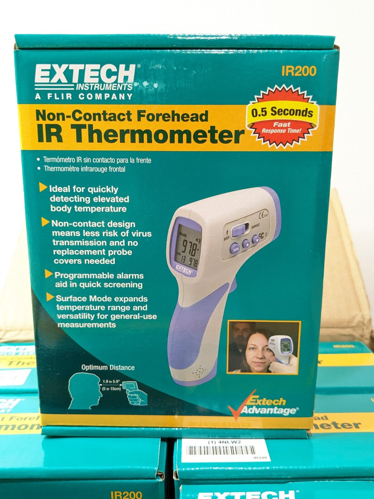 CASE of 20 EXTECH Non-Contact Forehead IR Thermometer from 89.6 to 108.5°F IR200