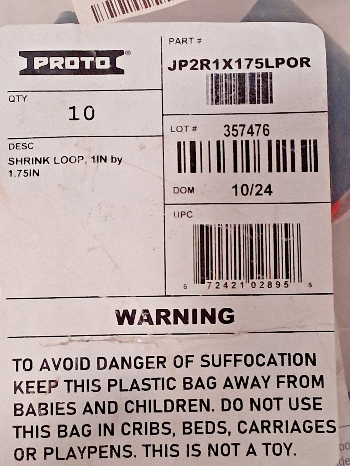 Proto SHRINK &amp; LOOP WEB QTY5 1"DIA 1.75" LONGf JP2R1X175LPOR