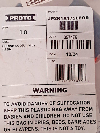 Proto SHRINK &amp; LOOP WEB QTY5 1"DIA 1.75" LONGf JP2R1X175LPOR