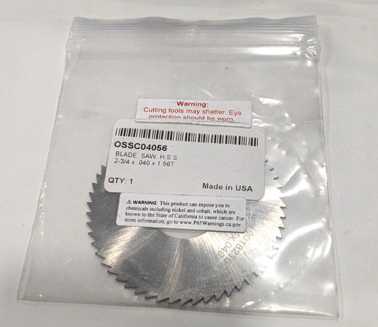Slitting & Slotting Saw 2-3/4" Dia  0.04" Thick  1" Arbor Hole 56T  OSSC04056