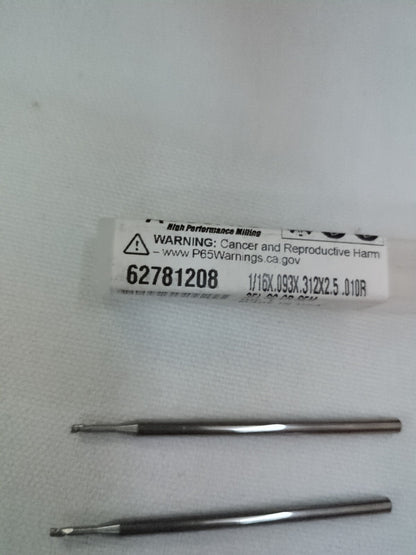 ACCUPRO Corner Radius End Mills: 1/16" Dia, 1.25" LOC, 3 Fl 14796237